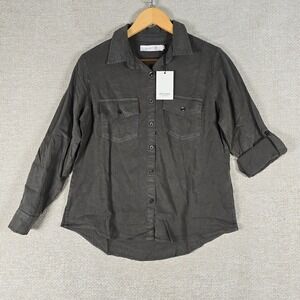 Billy T Womens Charcoal Gray Lyocell Roll Tab Sleeve Button Down Shirt SP